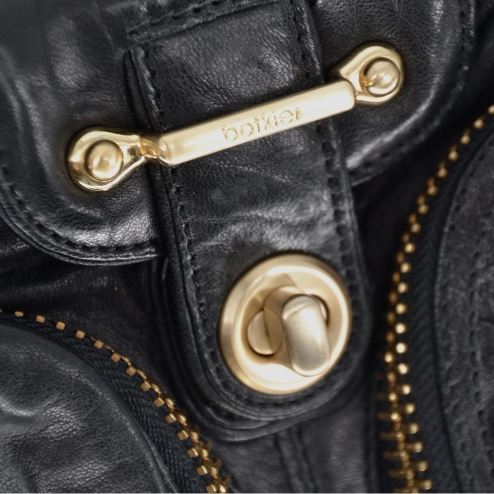 Botkier Bianca Satchel Shoulder Bag Lambskin Leather Black Gold Small - Picture 8 of 8